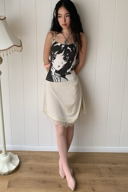 Asymmetrical Pleated A-Line Lace Trim Skirt
