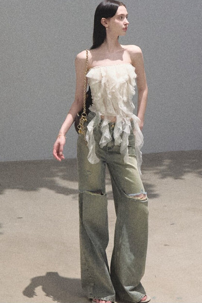 Ruffle Lace Tube Top