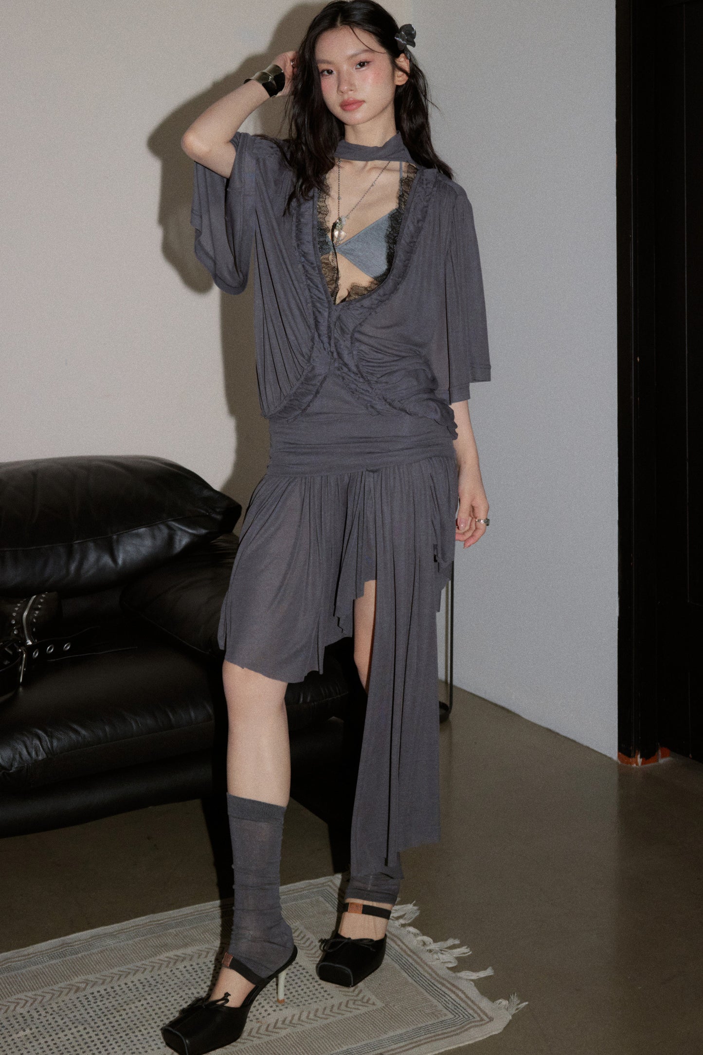 Deep V Asymmetrical Loose Top Set-Up