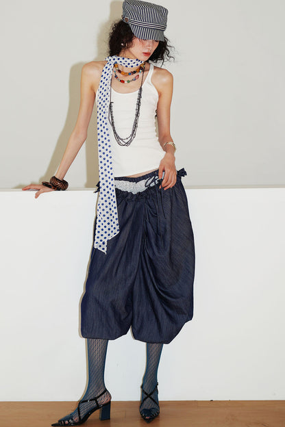 Patchwork Asymmetrical Wide-Leg Pants