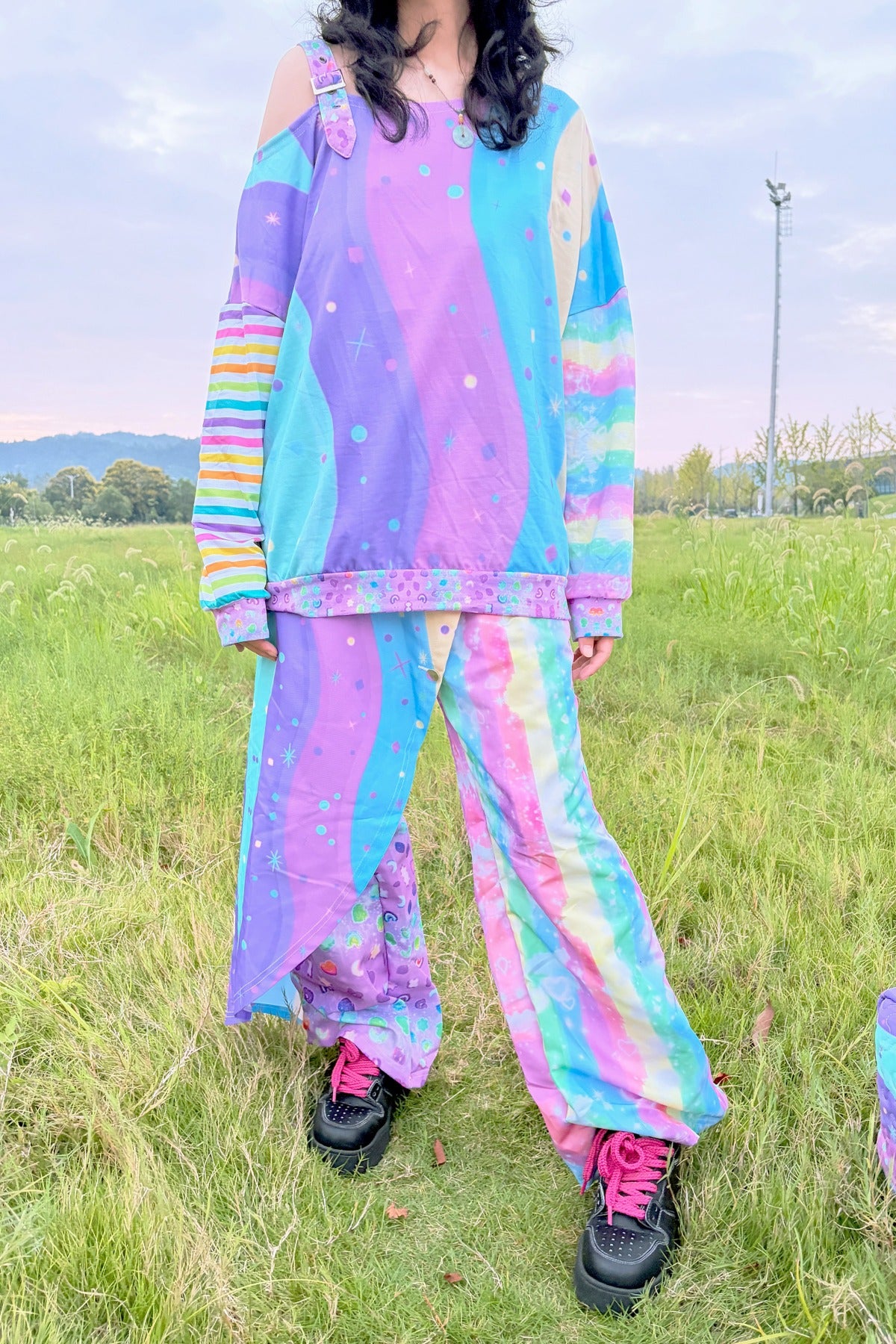 Macaron Color Layered-Look Wide-Leg Pants