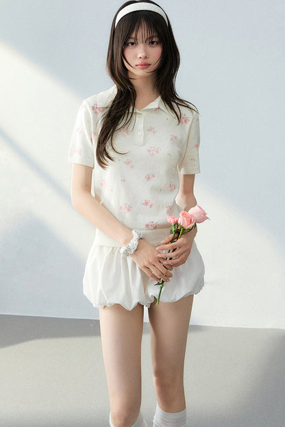 All-Over Floral Print Knit Blouse