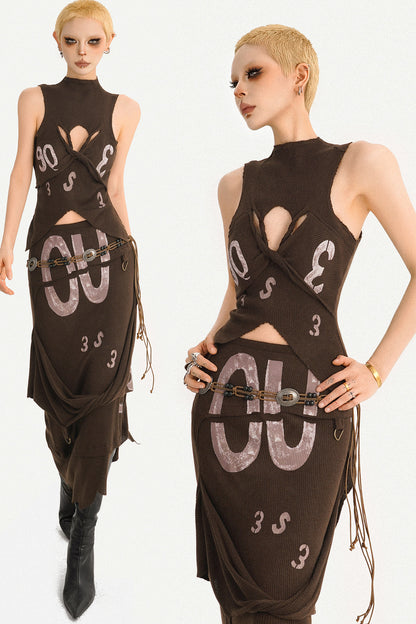 90s Cutout Knit Vest and Skirt Set-Up
