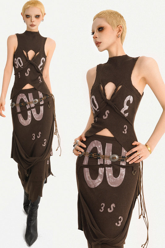 90s Cutout Knit Vest and Skirt Set-Up