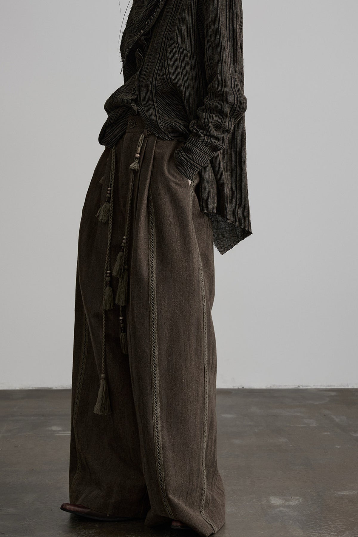 Multi-Belt Straight-Leg A-Line Wide Pants