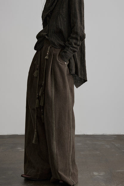 Multi-Belt Straight-Leg A-Line Wide Pants