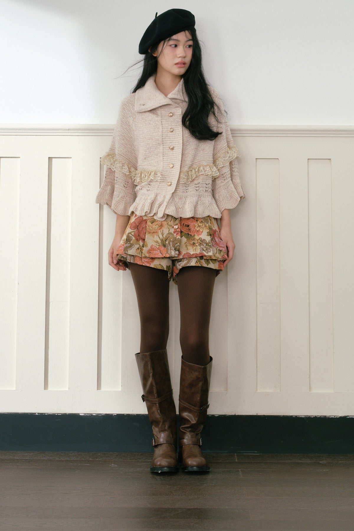Oatmeal Ruffled Knit Cape Sweater