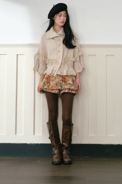 Oatmeal Ruffled Knit Cape Sweater