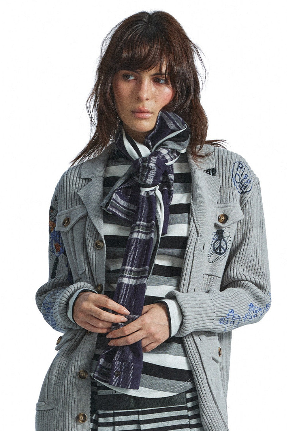 Distressed Graffiti Deconstructed Patch Pocket Cardigan