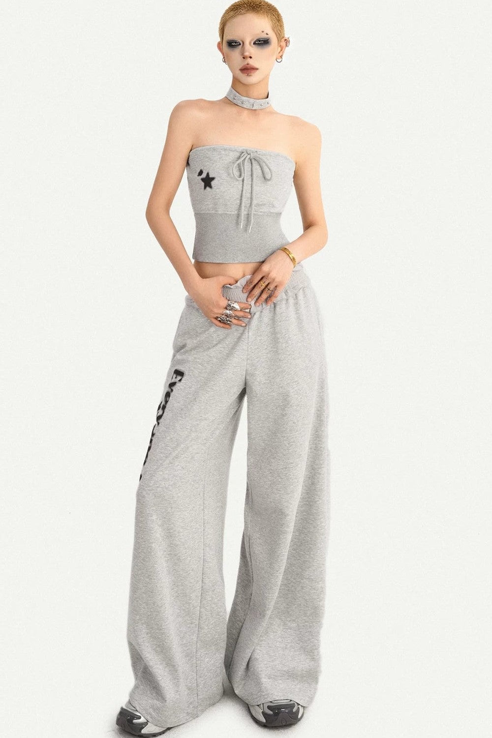 Letter Print Wide-Leg Pants