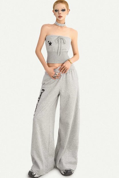 Letter Print Wide-Leg Pants