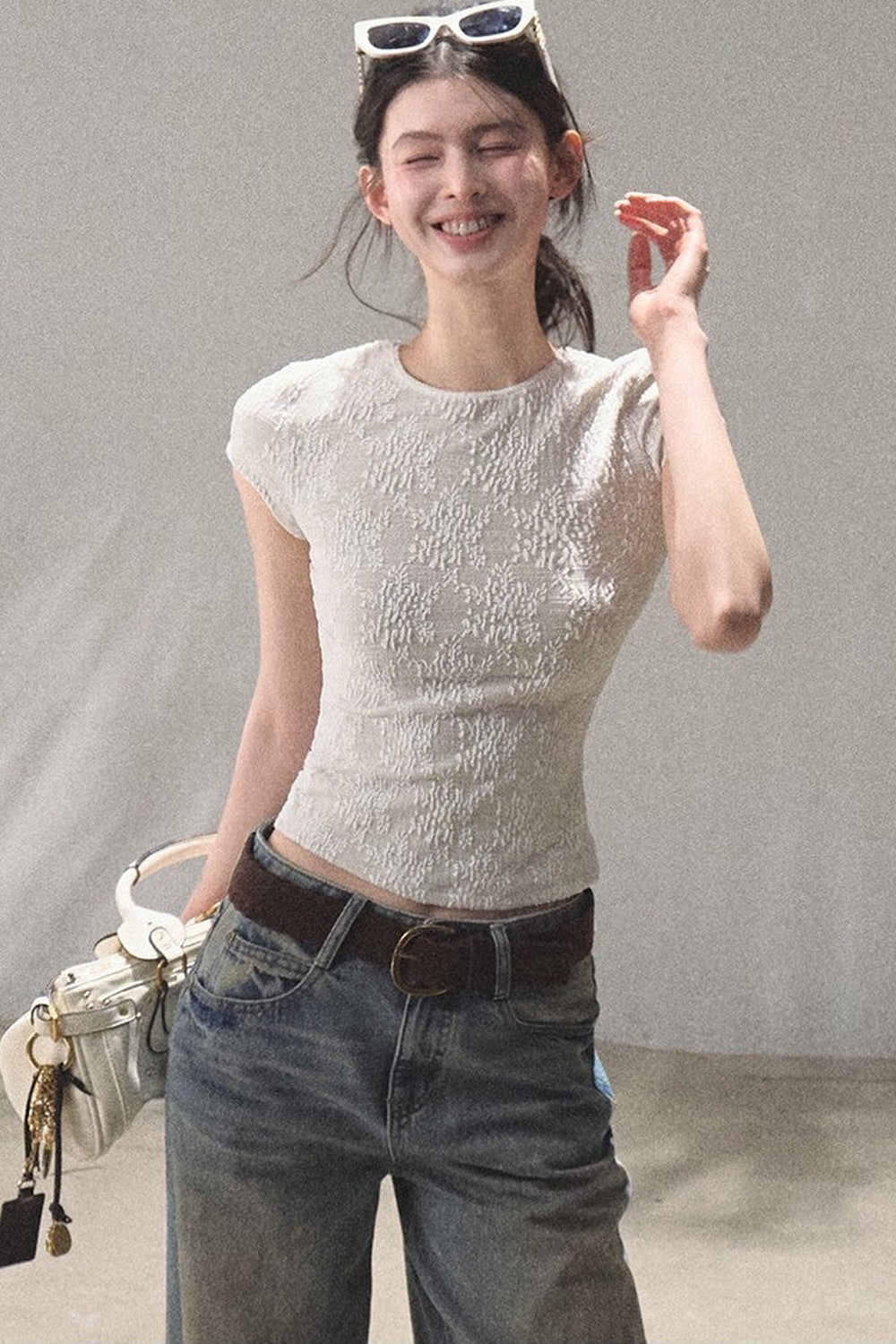 Lace Splice Short Sleeve Top