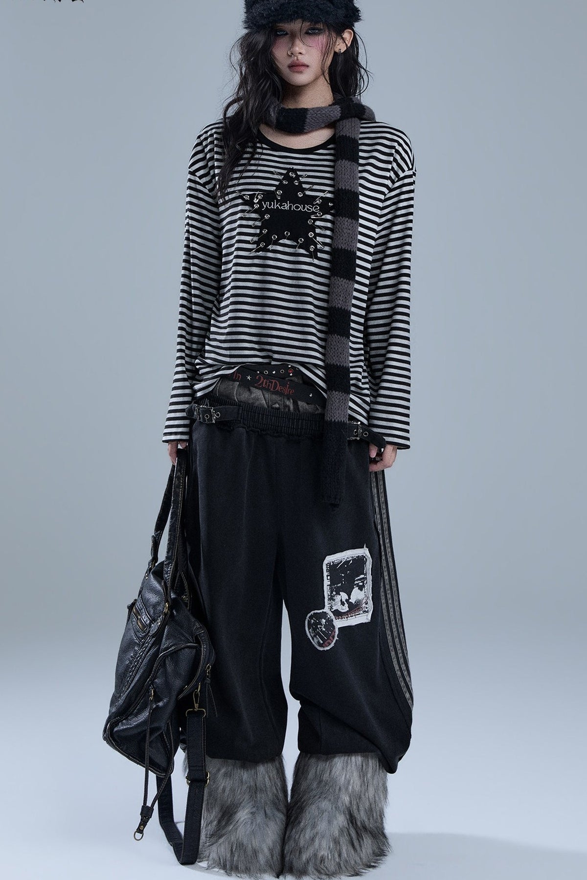 Layered-Look Patchwork Striped Pants