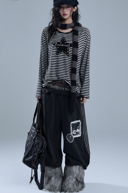 Layered-Look Patchwork Striped Pants