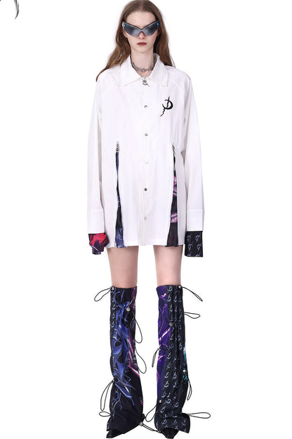 White Patchwork Zipper Slit Windbreaker