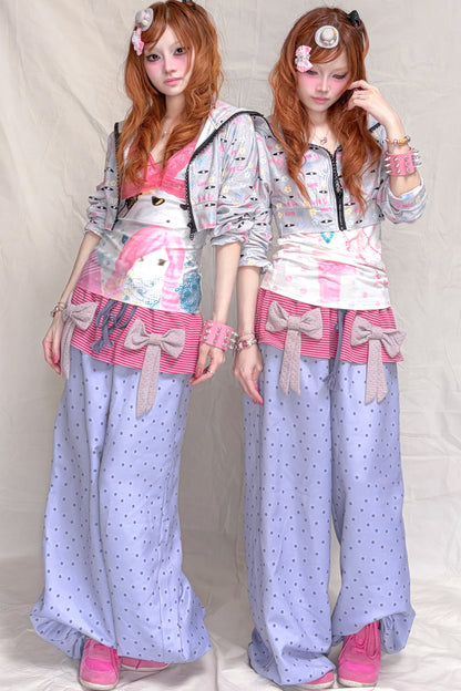 Striped Bow Patchwork Pants