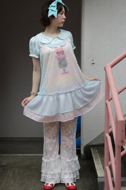 Pink Blue Patchwork Rhinestone Mesh Cami Dress