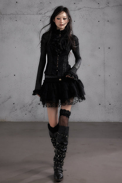 Lace Patchwork Pleated Multi-Layered Puffy Skirt