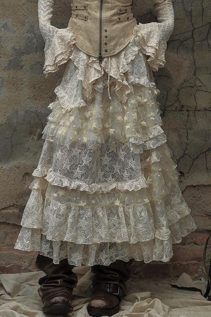 High-Waisted Multi-Layer Lace Cake Skirt