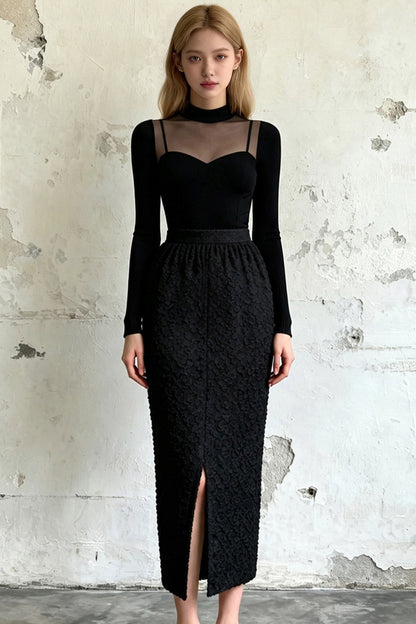 Half-High Collar Midi Dress