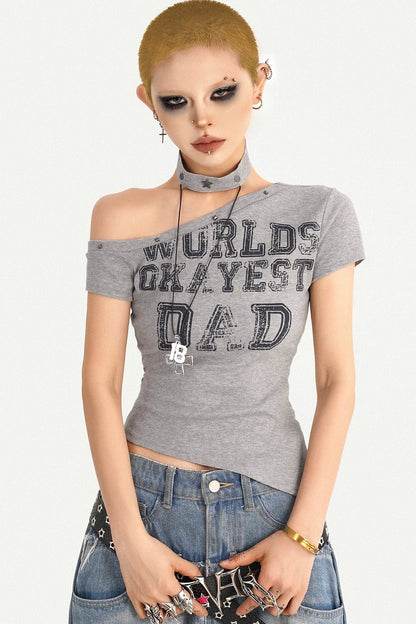Gray Off-Shoulder Letter Top