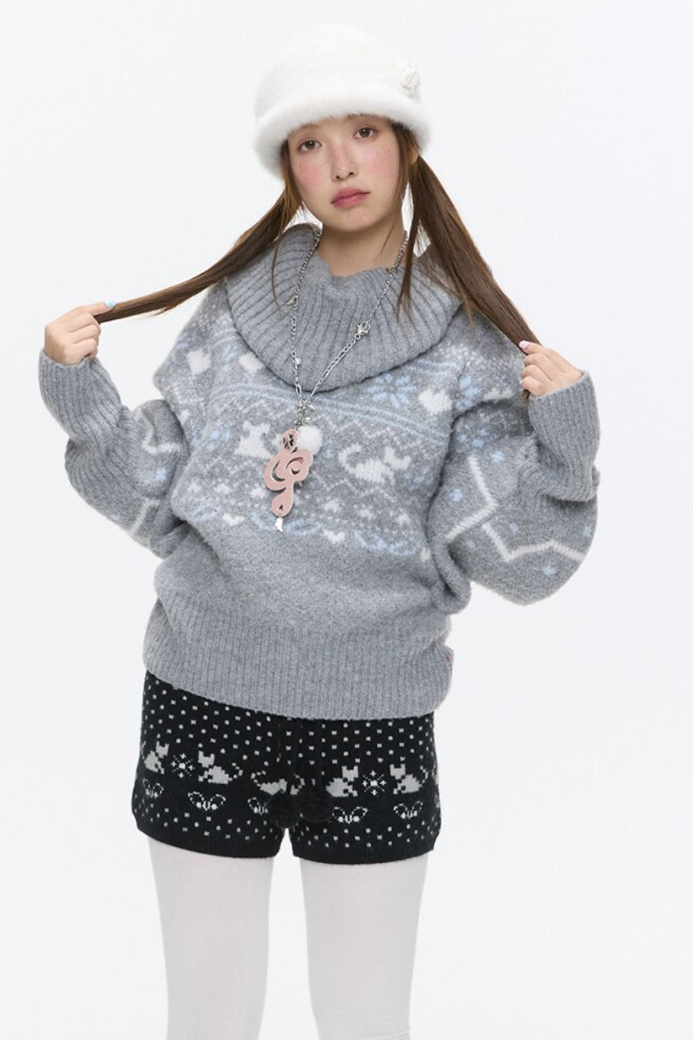 High-Waisted Snowflake Polka Dot Shorts