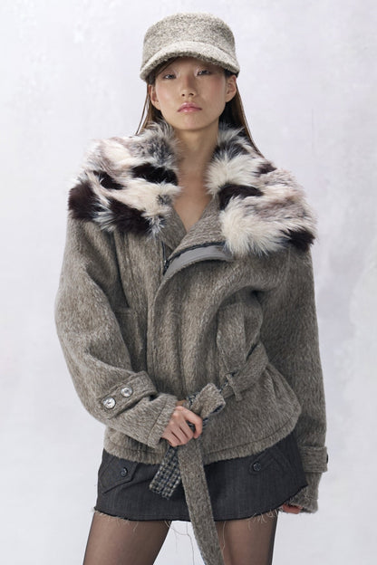 Double-Sided Wool Fur Collar Coat