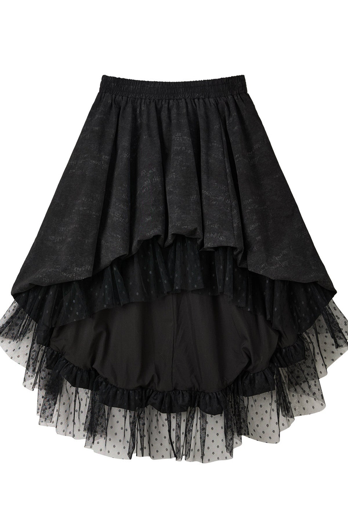 Black Asymmetrical Lace Splicing Polka Dot Skirt