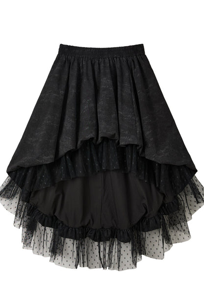 Black Asymmetrical Lace Splicing Polka Dot Skirt