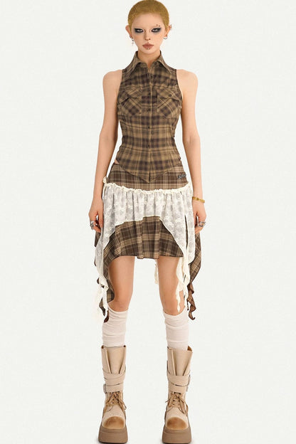 Retro Plaid Halter Vest