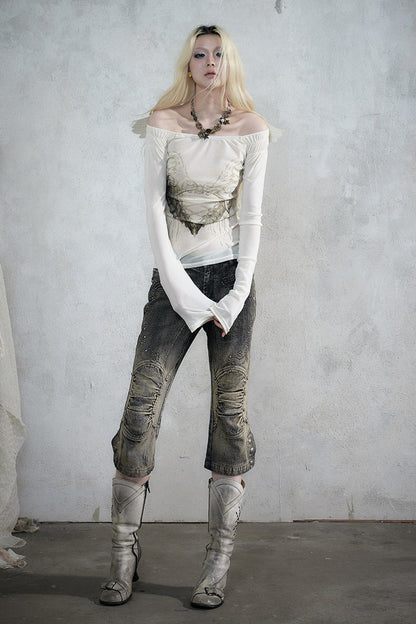 One-Shoulder Backless Velvet Knit Top