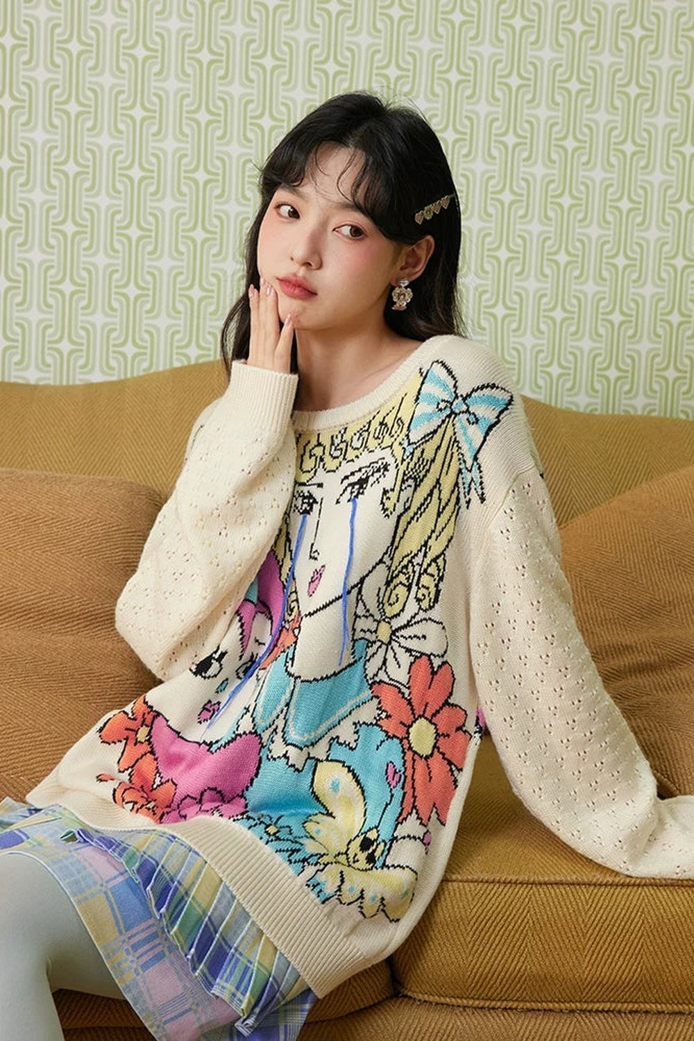 Reversible Wool Heart Knit Sweater