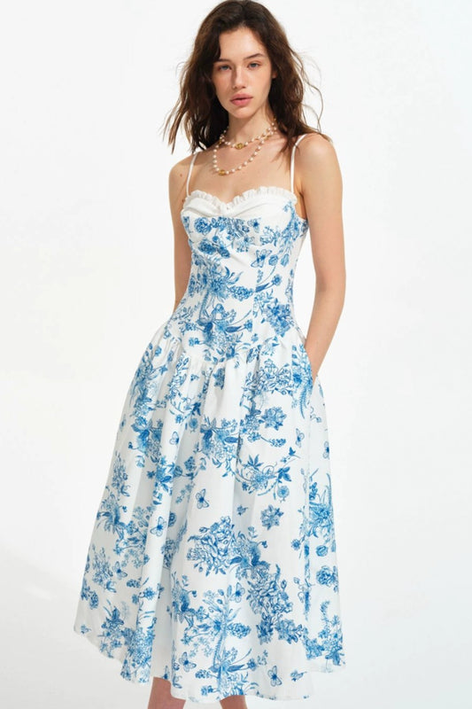 Blue Porcelain Vintage Hand-Painted Slip Dress