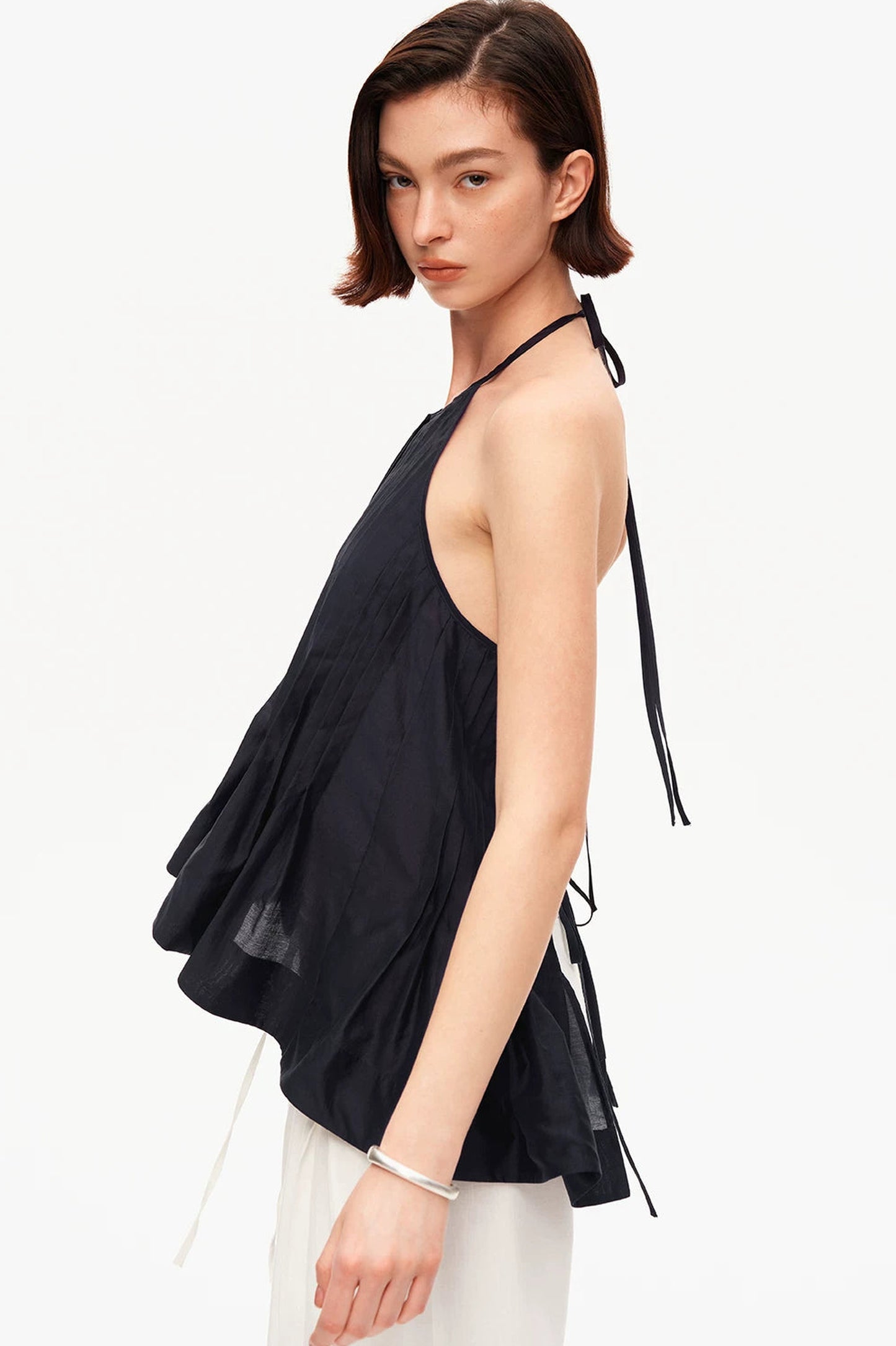 Acetate Tencel Pleated Halter Camisole