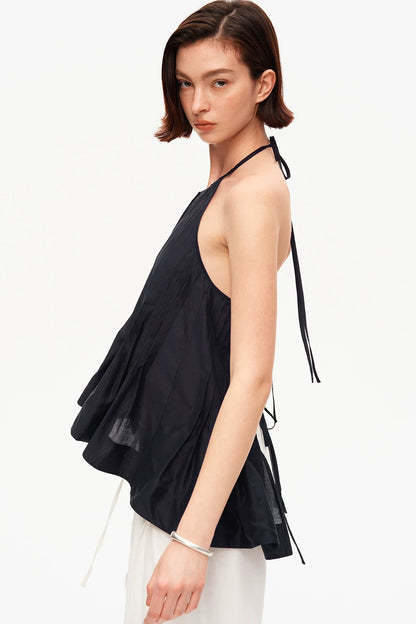 Acetate Tencel Pleated Halter Camisole