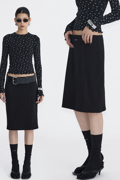 Lace Trim Knit Midi Skirt
