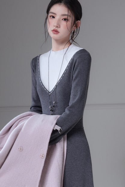Wool Color-Blocked Knit Dress