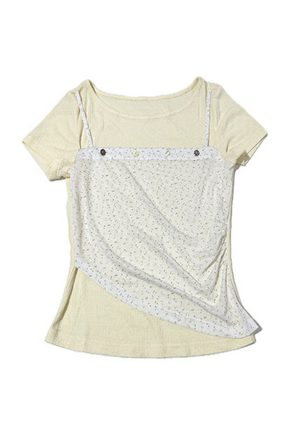 Floral Layered-Look Camisole Short Sleeve Top