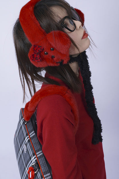 Red Plush Puppy Earmuff Scarf