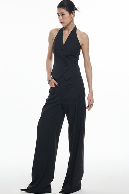 Black Diagonal Placket Sleeveless Vest