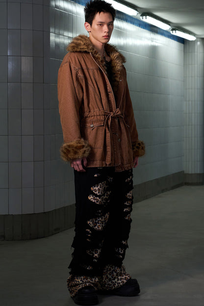 Leopard Print Ripped Double-Layer Sweatpants