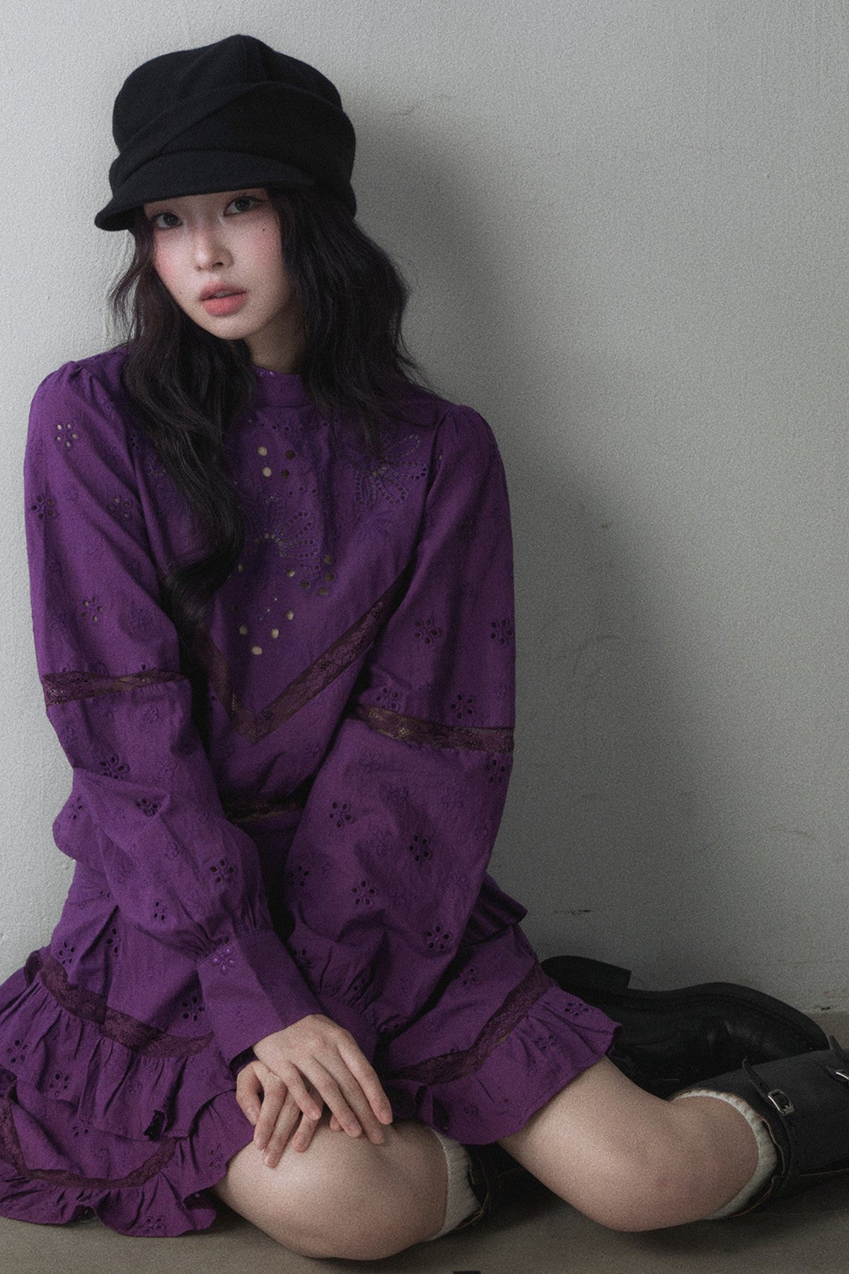 Pure Cotton Cut Out Shirt and Multi-Layered Asymmetrical Ruffle Skirt