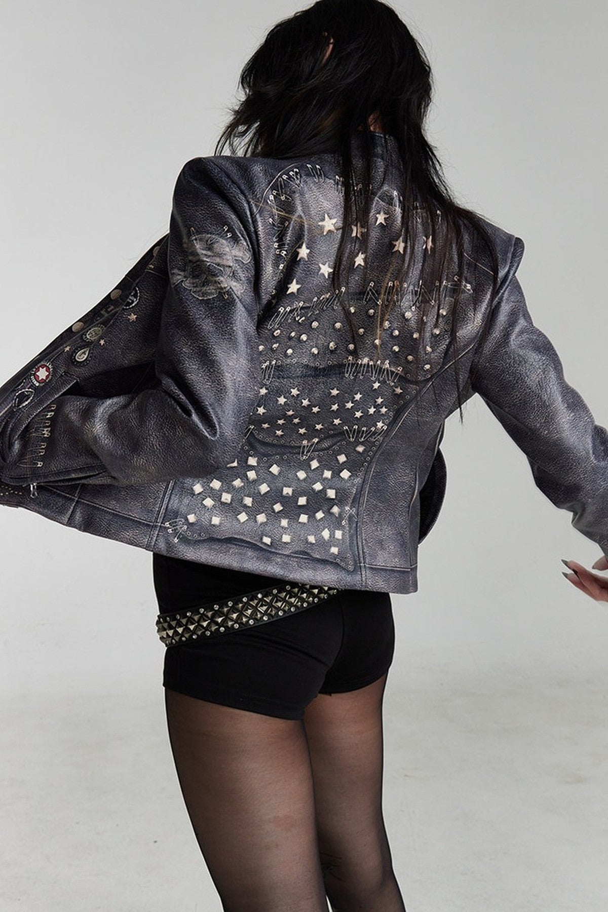 Distressed Punk Biker Leather Jacket