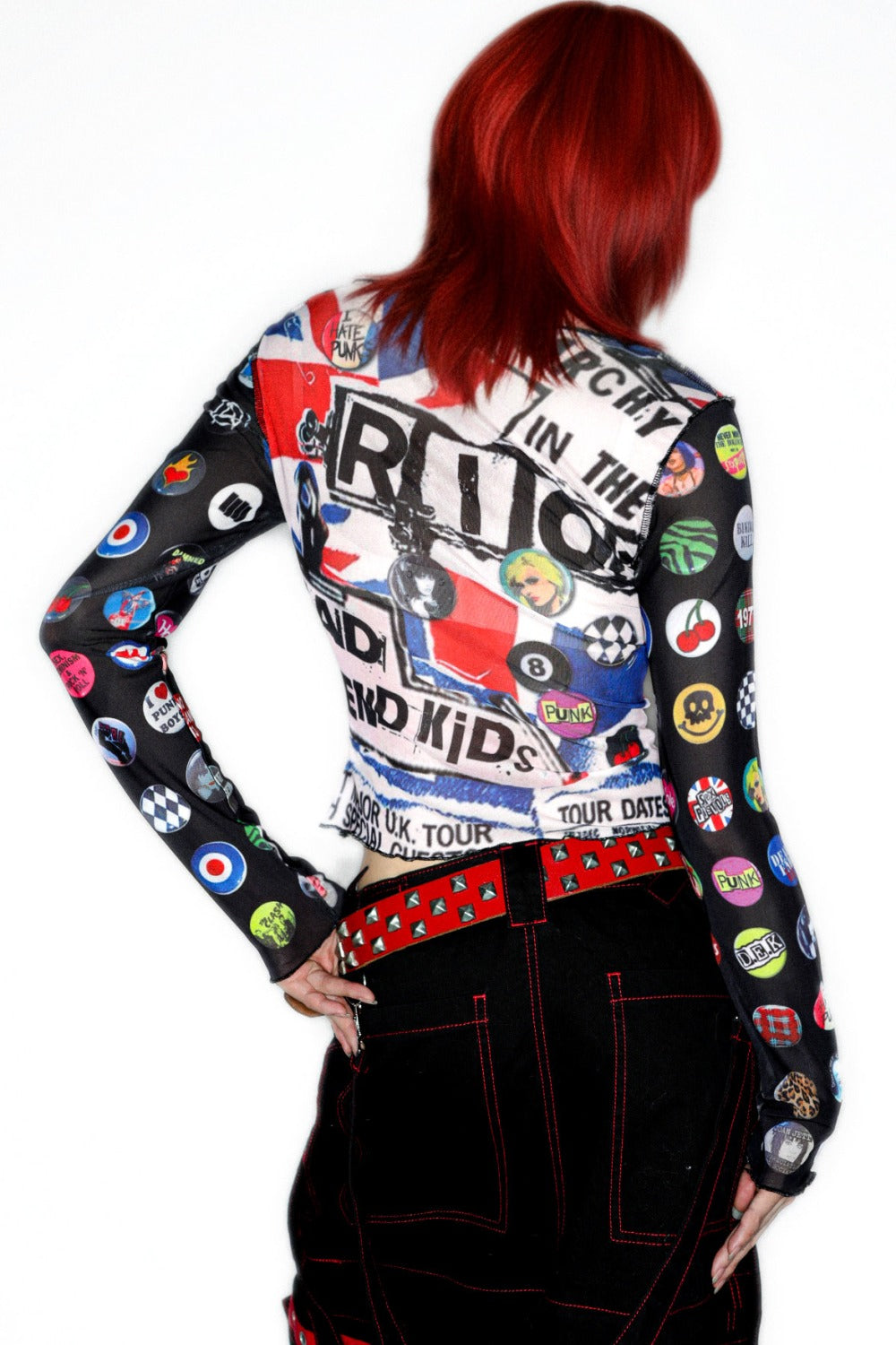 Y2K Graphic Long Sleeve Mesh Top