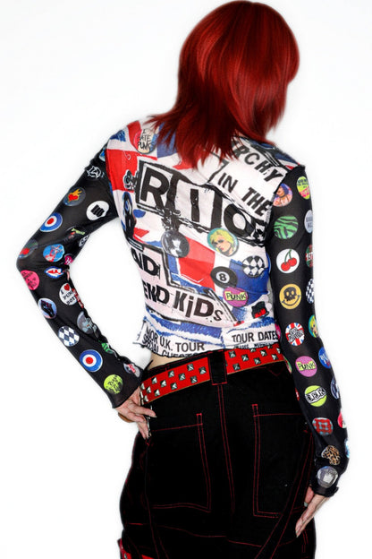 Y2K Graphic Long Sleeve Mesh Top