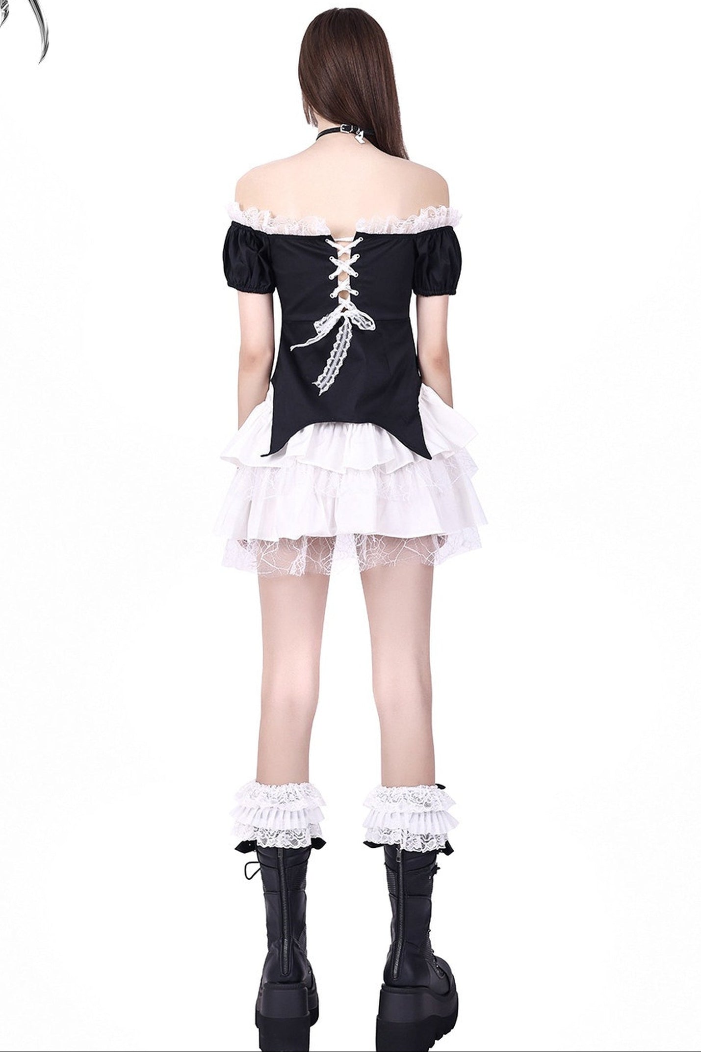 Detachable Dark Lolita Off-Shoulder Bow Top and Skirt Set