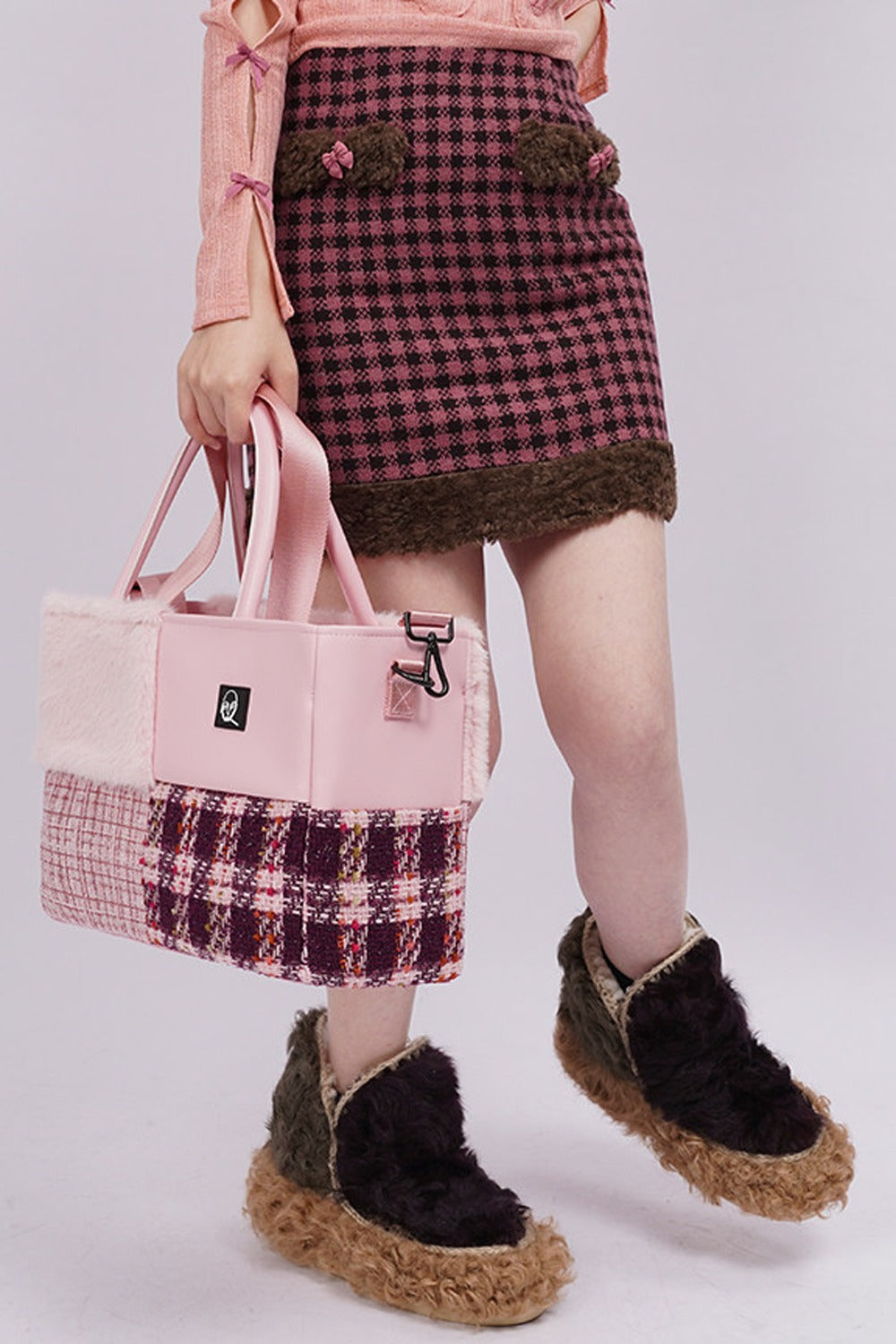 Furry Color-Block Tote Bag