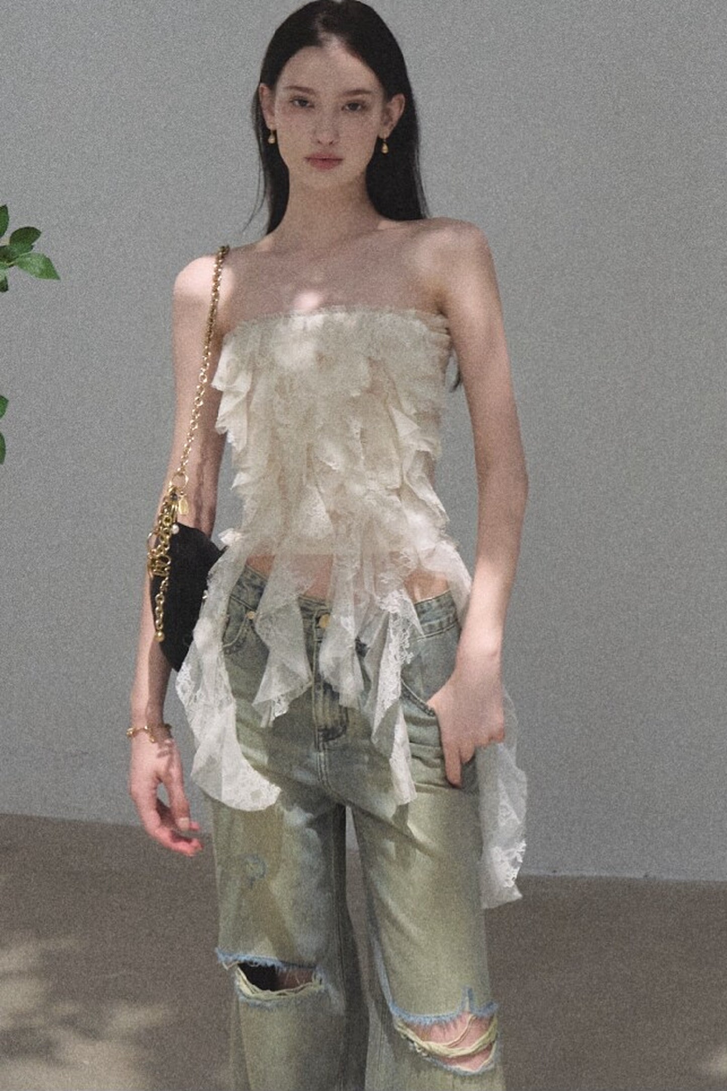 Ruffle Lace Tube Top