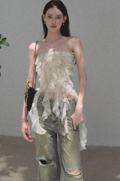 Ruffle Lace Tube Top