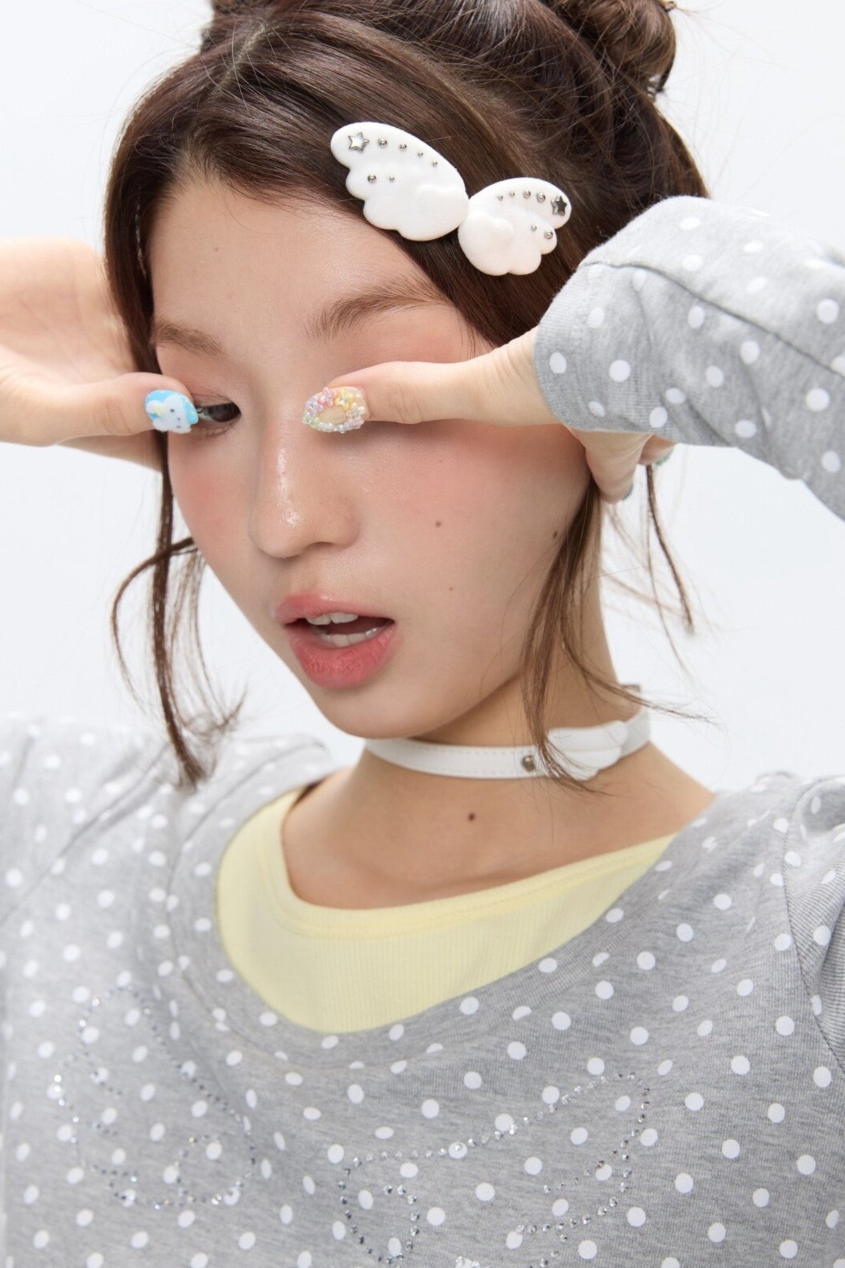 White Cloud Wing Flocked Side Bangs Clip